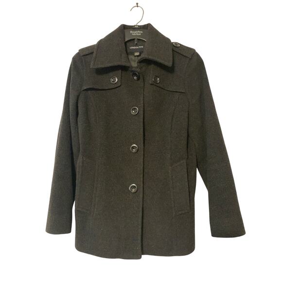London Fog Vintage Black Wool Button Front Mid Length Women Coat Petite Medium - Picture 1 of 6